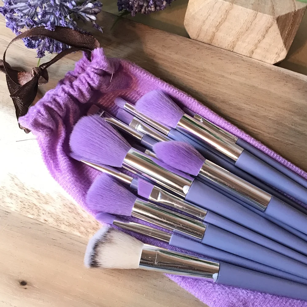 Set Of 13 Pieces Makeup Soft Brushes Lavender Purple Pink With Storage Bag New